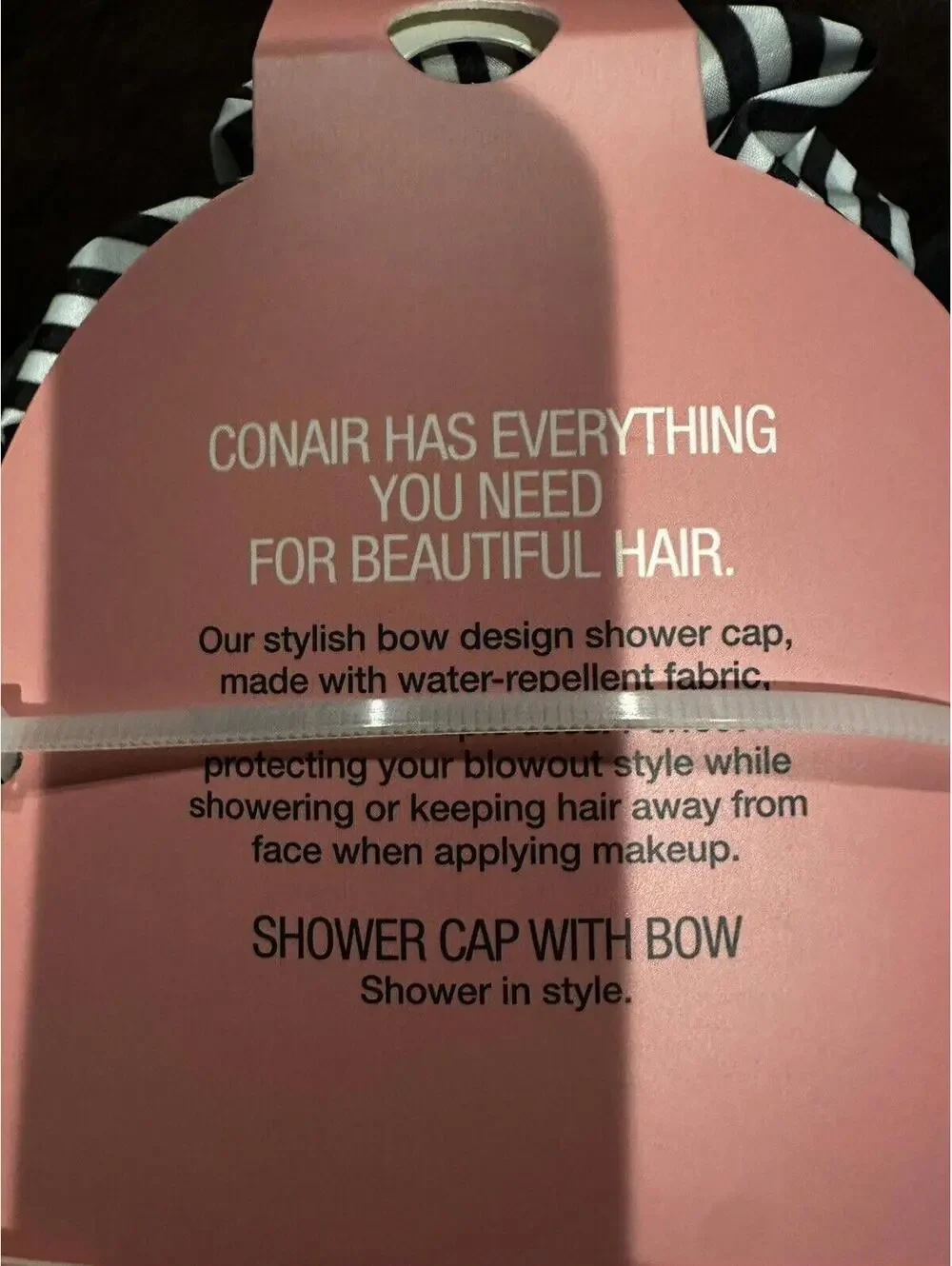 Conair Comfy & Dry Full Size Bow Shower Cap Black White Stripe #55948